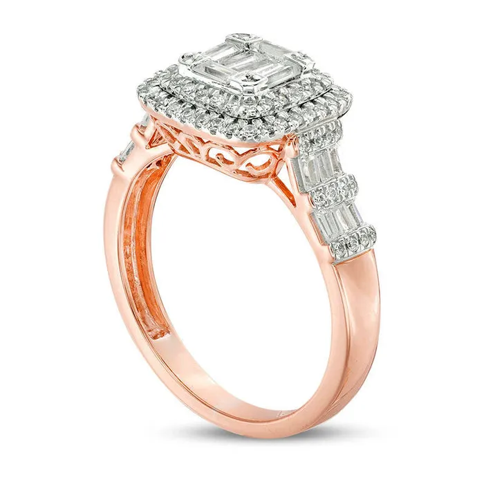 Rings Goldia 10 CT TW Composite Natural Diamond Double Cushion Frame Engagement Ring in Solid 10K Rose Gold Rings Goldia 10 CT TW Composite Natural Diamond Double Cushion Frame Engagement Ring in Solid 10K Rose Gold