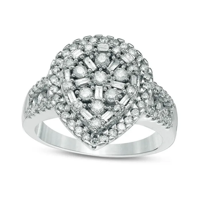Rings Goldia 10 CT TW Composite Natural Diamond Teardrop Frame Ring in Solid 10K White Gold Rings Goldia 10 CT TW Composite Natural Diamond Teardrop Frame Ring in Solid 10K White Gold