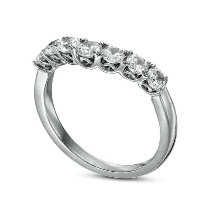 Rings Goldia 10 CT TW Natural Diamond Contour Seven Stone Anniversary Band in Solid 14K White Gold Rings Goldia 10 CT TW Natural Diamond Contour Seven Stone Anniversary Band in Solid 14K White Gold