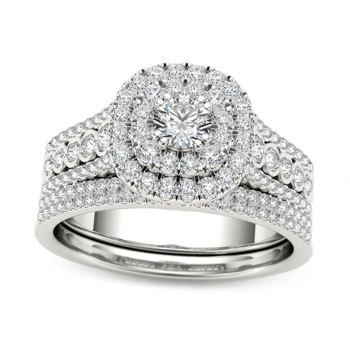 Rings Goldia 10 CT TW Natural Diamond Double Cushion Frame MultiRow Bridal Engagement Ring Set in Solid 14K White Gold Rings Goldia 10 CT TW Natural Diamond Double Cushion Frame MultiRow Bridal Engagement Ring Set in Solid 14K White Gold