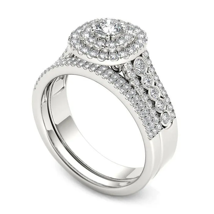 Rings Goldia 10 CT TW Natural Diamond Double Cushion Frame MultiRow Bridal Engagement Ring Set in Solid 14K White Gold Rings Goldia 10 CT TW Natural Diamond Double Cushion Frame MultiRow Bridal Engagement Ring Set in Solid 14K White Gold