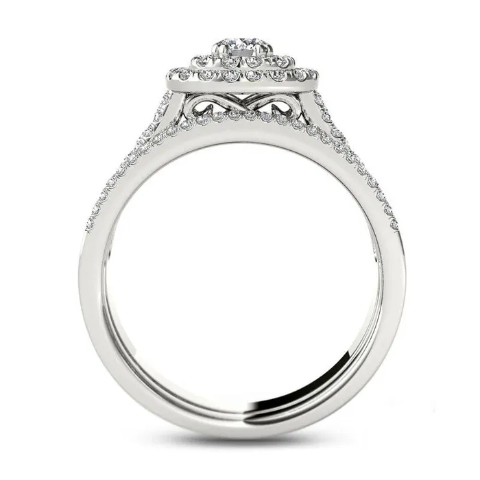 Rings Goldia 10 CT TW Natural Diamond Double Cushion Frame MultiRow Bridal Engagement Ring Set in Solid 14K White Gold Rings Goldia 10 CT TW Natural Diamond Double Cushion Frame MultiRow Bridal Engagement Ring Set in Solid 14K White Gold
