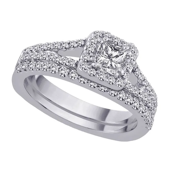 Rings Goldia 10 CT TW Natural Diamond Frame Bridal Engagement Ring Set in Solid 14K White Gold Rings Goldia 10 CT TW Natural Diamond Frame Bridal Engagement Ring Set in Solid 14K White Gold