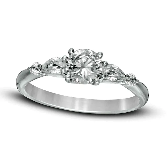 Rings Goldia 10 CT TW Round and PearShaped Natural Diamond Five Stone Engagement Ring in Solid 14K White Gold Rings Goldia 10 CT TW Round and PearShaped Natural Diamond Five Stone Engagement Ring in Solid 14K White Gold