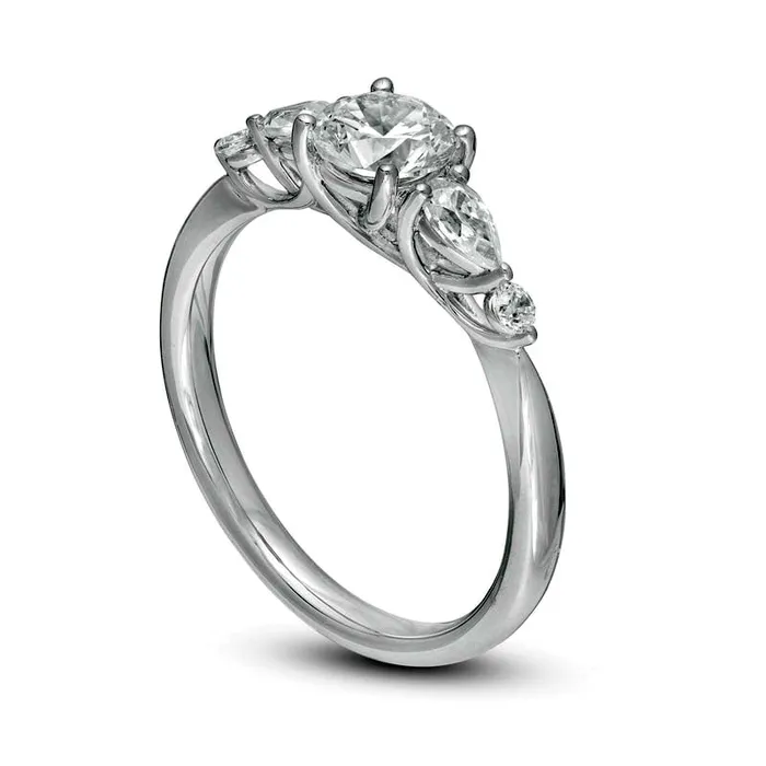 Rings Goldia 10 CT TW Round and PearShaped Natural Diamond Five Stone Engagement Ring in Solid 14K White Gold Rings Goldia 10 CT TW Round and PearShaped Natural Diamond Five Stone Engagement Ring in Solid 14K White Gold