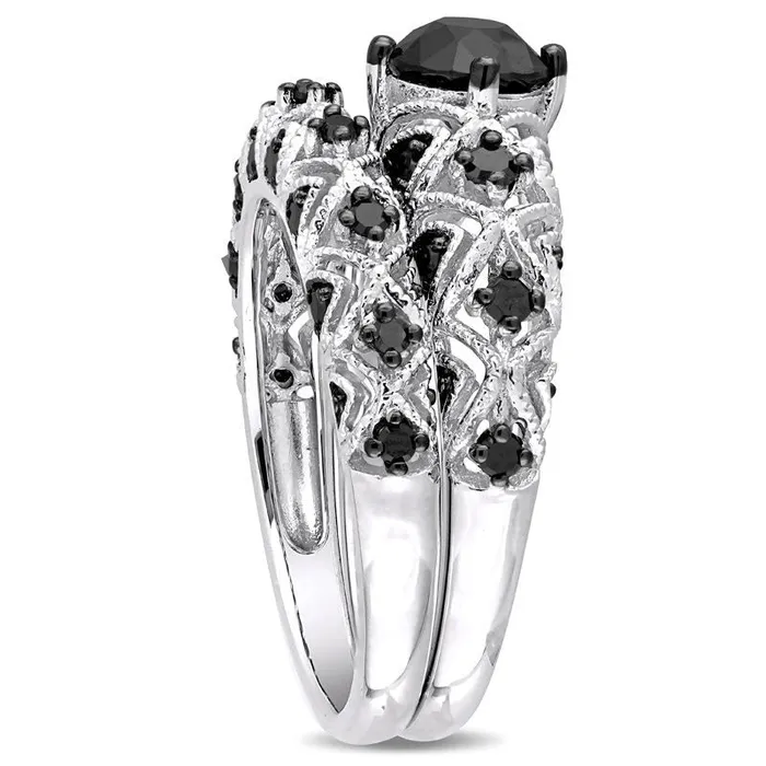 Rings Goldia 125 CT TW Enhanced Black Natural Diamond ZigZag Antique VintageStyle Bridal Engagement Ring Set in Solid 10K White Gold Rings Goldia 125 CT TW Enhanced Black Natural Diamond ZigZag Antique VintageStyle Bridal Engagement Ring Set in Solid 10K White Gold