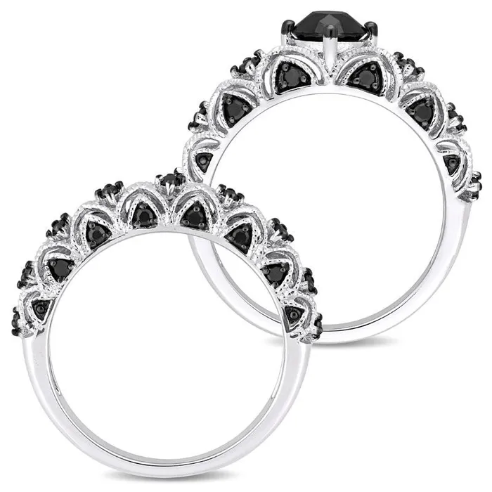 Rings Goldia 125 CT TW Enhanced Black Natural Diamond ZigZag Antique VintageStyle Bridal Engagement Ring Set in Solid 10K White Gold Rings Goldia 125 CT TW Enhanced Black Natural Diamond ZigZag Antique VintageStyle Bridal Engagement Ring Set in Solid 10K White Gold