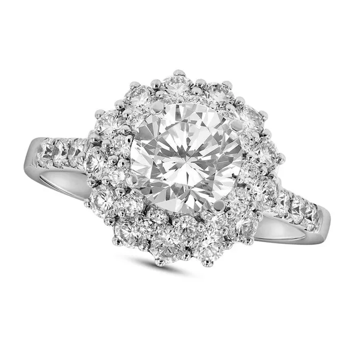 Rings Goldia 15 CT TW Natural Diamond Double Sunburst Frame Engagement Ring in Solid 18K White Gold ISI2