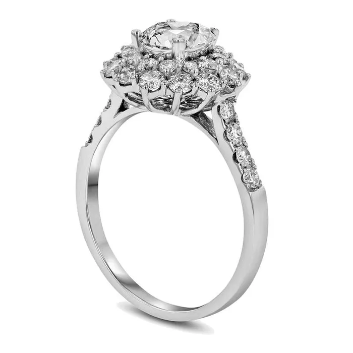 Rings Goldia 15 CT TW Natural Diamond Double Sunburst Frame Engagement Ring in Solid 18K White Gold ISI2 Rings Goldia 15 CT TW Natural Diamond Double Sunburst Frame Engagement Ring in Solid 18K White Gold ISI2