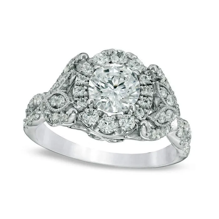 Rings Goldia 175 CT TW Natural Diamond Oval Frame LeafSides Antique VintageStyle Engagement Ring in Solid 14K White Gold Rings Goldia 175 CT TW Natural Diamond Oval Frame LeafSides Antique VintageStyle Engagement Ring in Solid 14K White Gold