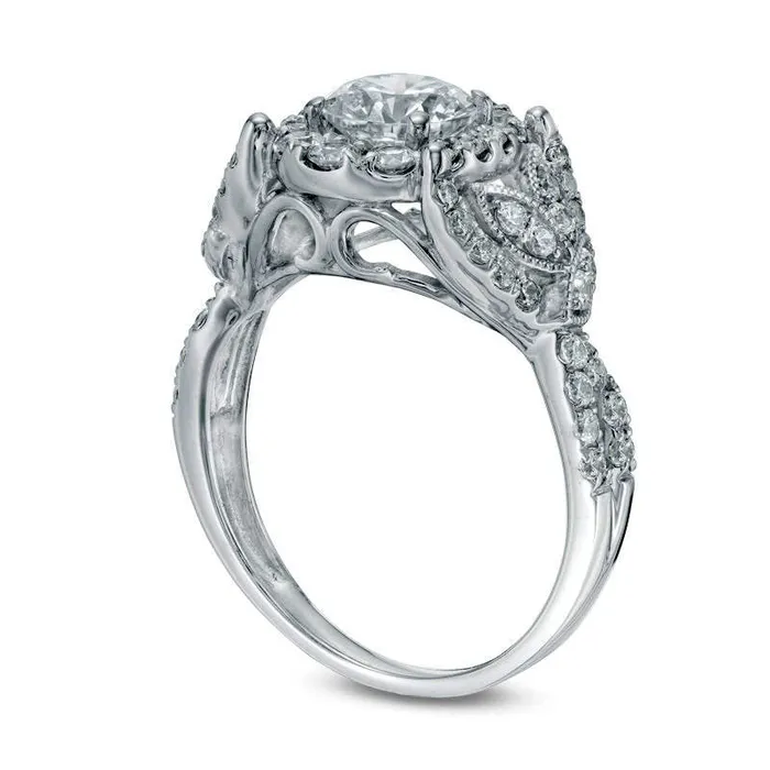 Rings Goldia 175 CT TW Natural Diamond Oval Frame LeafSides Antique VintageStyle Engagement Ring in Solid 14K White Gold Rings Goldia 175 CT TW Natural Diamond Oval Frame LeafSides Antique VintageStyle Engagement Ring in Solid 14K White Gold