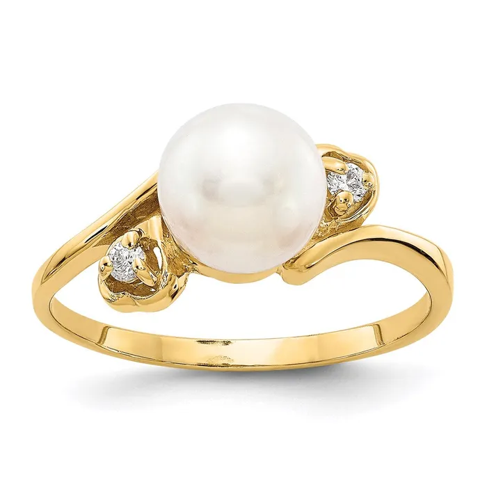 Rings Goldia 14k Gold 7mm FW Cultured Pearl A Real Diamond ring