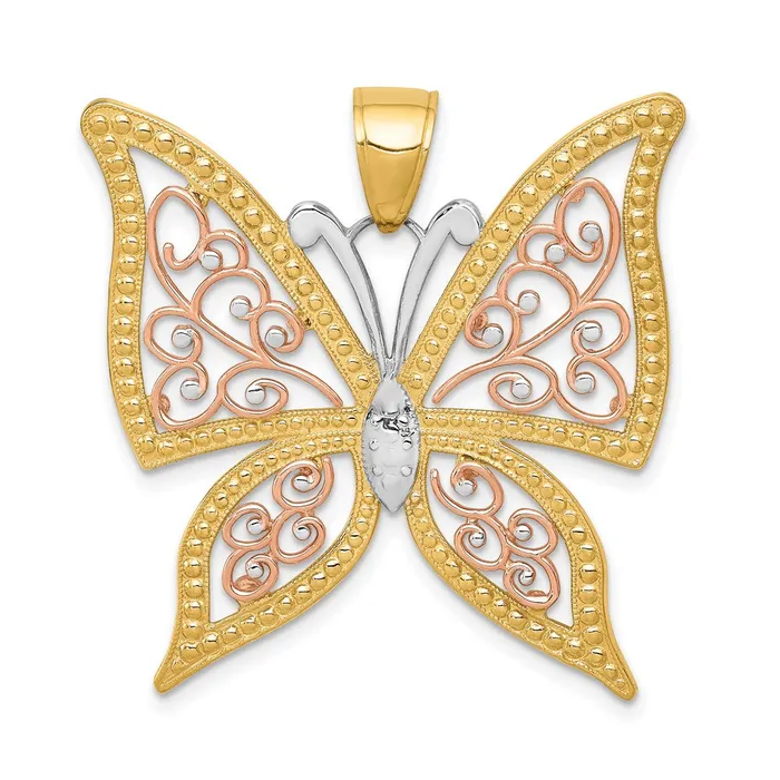 Rings Goldia 14k Twotone Gold wWhite Rhodium Diamondcut Butterfly Pendant Rings Goldia 14k Twotone Gold wWhite Rhodium Diamondcut Butterfly Pendant