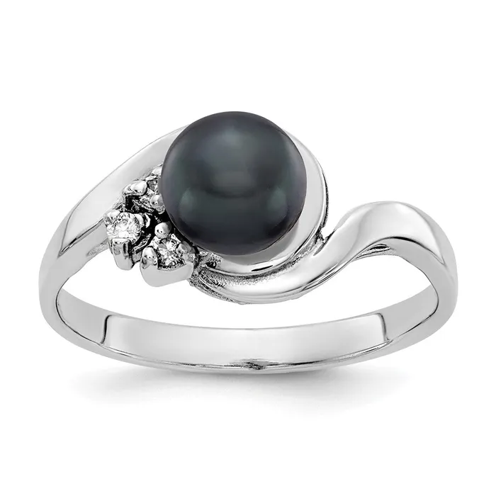 Rings Goldia 14k White Gold 6mm Black FW Cultured Pearl AAA Diamond ring Rings Goldia 14k White Gold 6mm Black FW Cultured Pearl AAA Diamond ring