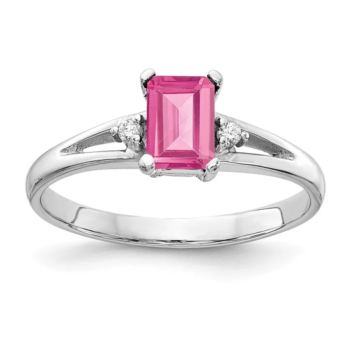Rings Goldia 14k White Gold 6x4mm Emerald Cut Pink Tourmaline AAA Diamond ring Rings Goldia 14k White Gold 6x4mm Emerald Cut Pink Tourmaline AAA Diamond ring
