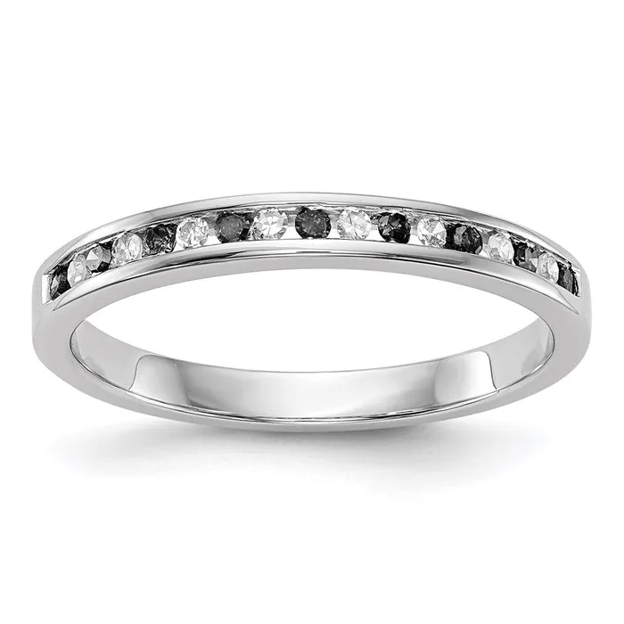 Rings Goldia 14K White Gold Black u0026 White Real Diamond Band