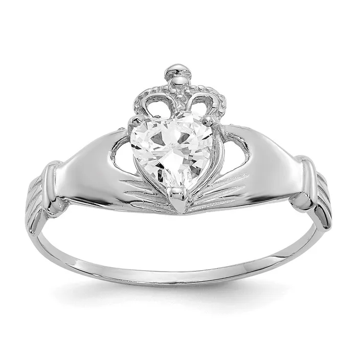 Rings Goldia 14k White Gold CZ April Birthstone Claddagh Heart Ring
