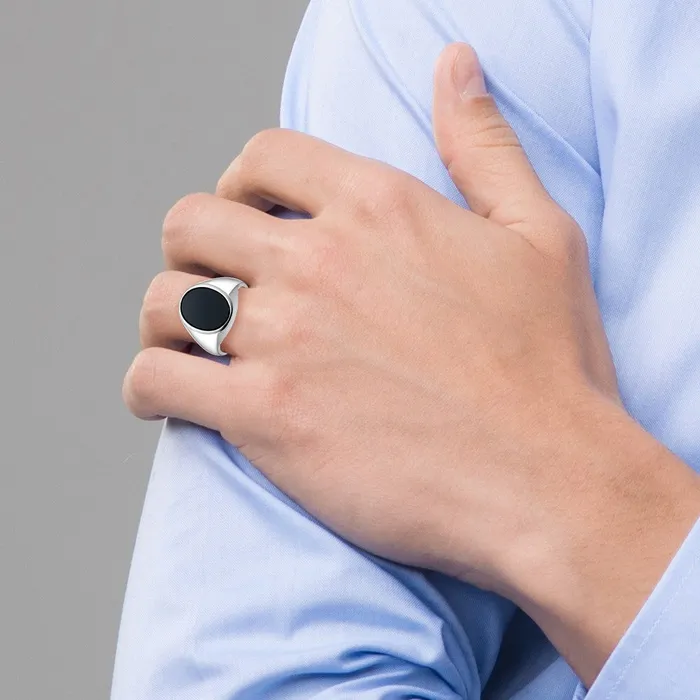 Rings Goldia 14k White Gold Mens Oval Onyx Complete Ring