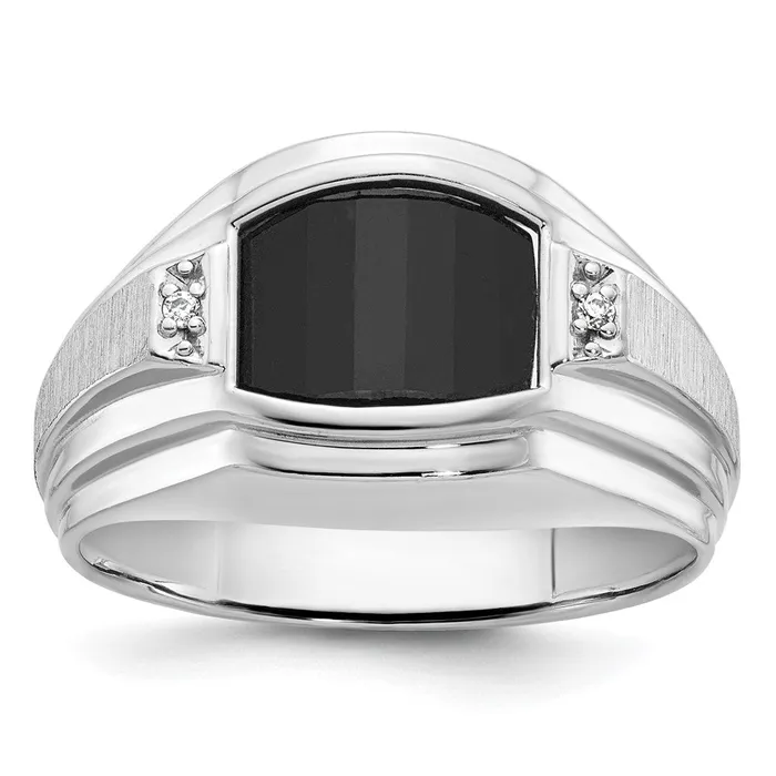 Rings Goldia 14k White Gold Mens Satin Onyx and Diamond Complete Ring Rings Goldia 14k White Gold Mens Satin Onyx and Diamond Complete Ring