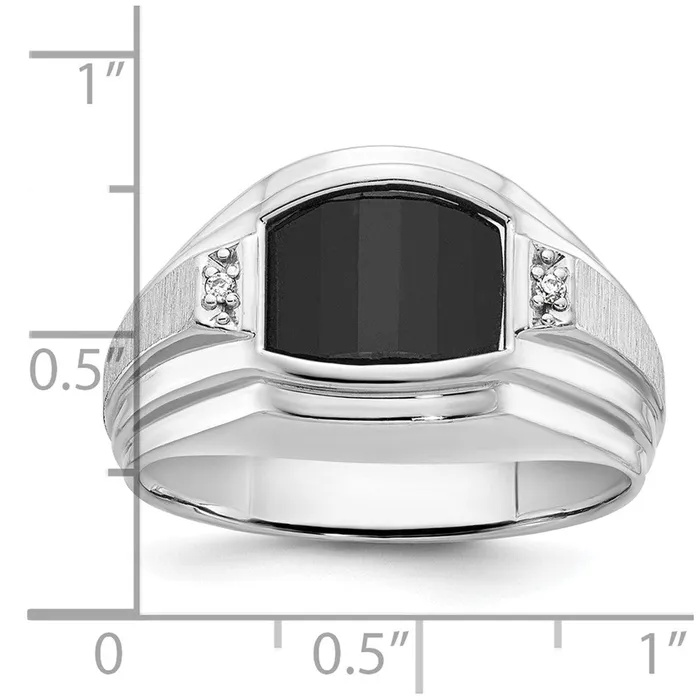 Rings Goldia 14k White Gold Mens Satin Onyx and Diamond Complete Ring