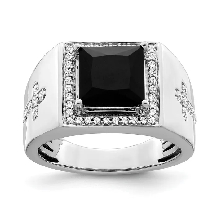 Rings Goldia 14k White Gold Onyx and Real Diamond Cross Mens Ring
