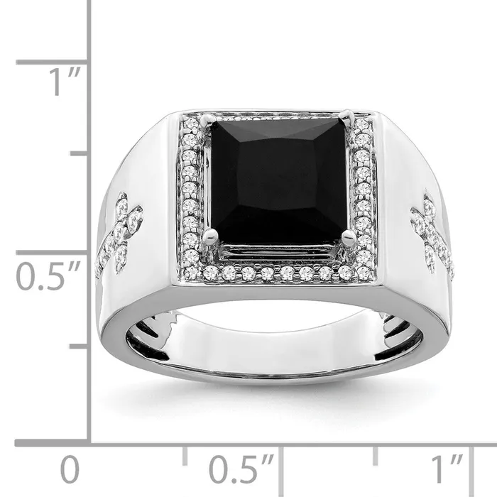 Rings Goldia 14k White Gold Onyx and Real Diamond Cross Mens Ring