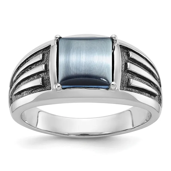 Rings Goldia 14k White Gold with Black Rhodium Mens Imitation Gray Cats Eye Complete Ring Rings Goldia 14k White Gold with Black Rhodium Mens Imitation Gray Cats Eye Complete Ring