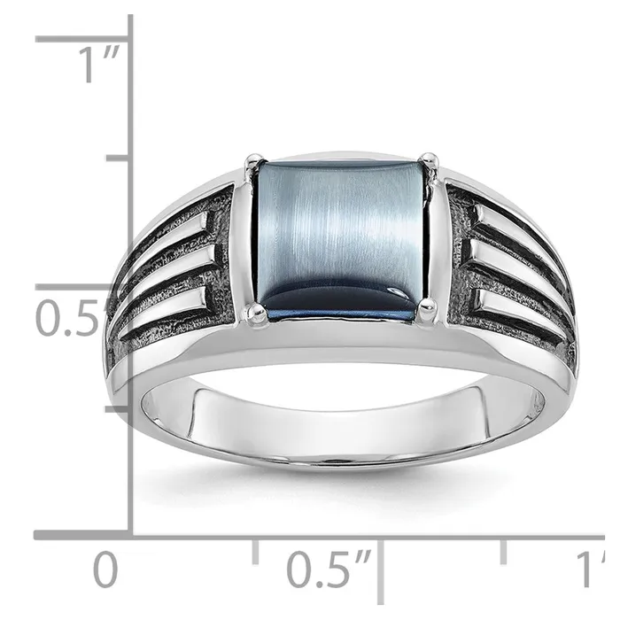 Rings Goldia 14k White Gold with Black Rhodium Mens Imitation Gray Cats Eye Complete Ring