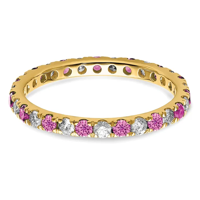 Rings Goldia 14k Yellow Gold 12 Ct Lab Grown Diamond VSSI G and Lab Created Pink Sapphire Eternity Band Ring