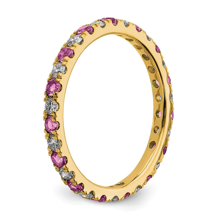 Rings Goldia 14k Yellow Gold 12 Ct Lab Grown Diamond VSSI G and Lab Created Pink Sapphire Eternity Band Ring