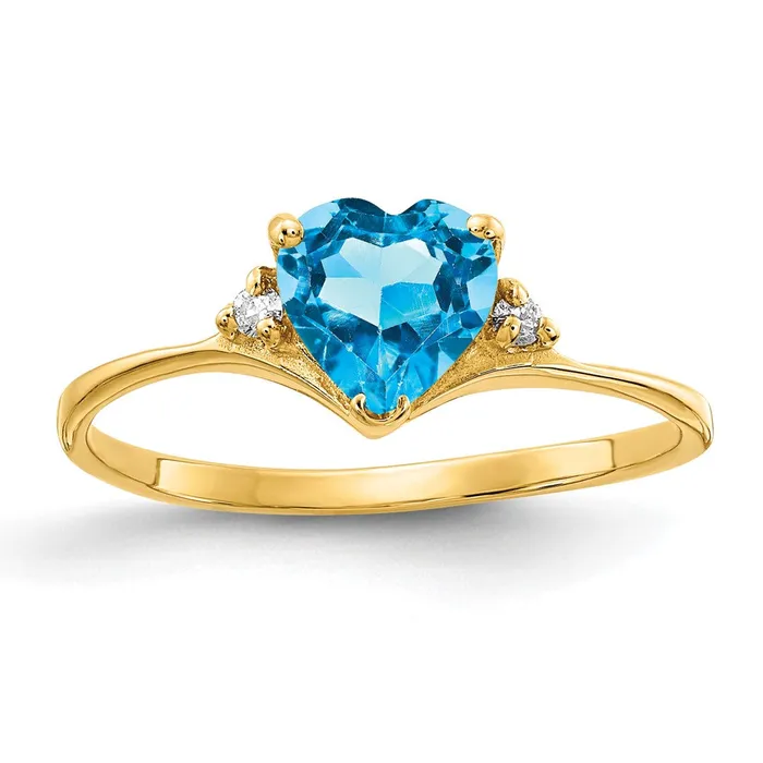 Rings Goldia 14k Yellow Gold 6mm Heart Blue Topaz AA Diamond ring