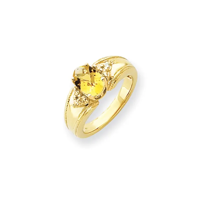 Rings Goldia 14k Yellow Gold 8x6mm Oval Citrine Checker AA Diamond ring