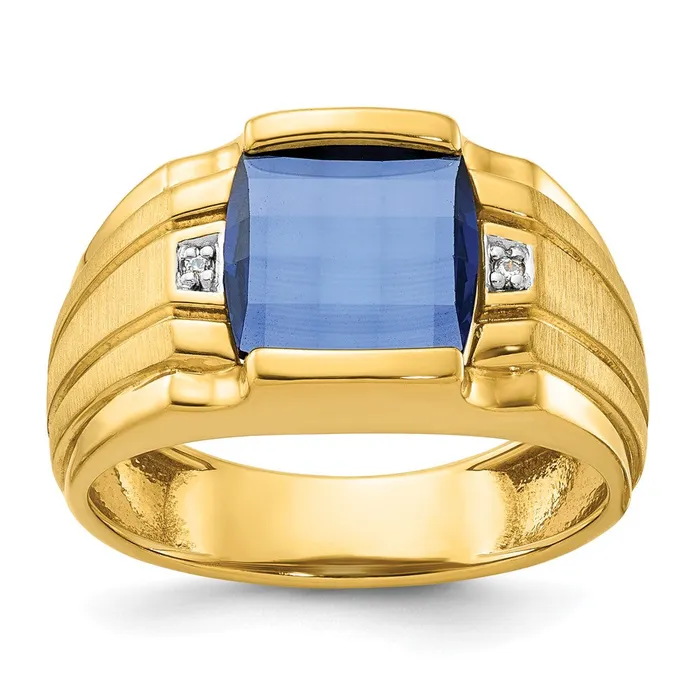 Rings Goldia 14k Yellow Gold Mens Created Sapphire and Diamond Complete Ring Rings Goldia 14k Yellow Gold Mens Created Sapphire and Diamond Complete Ring