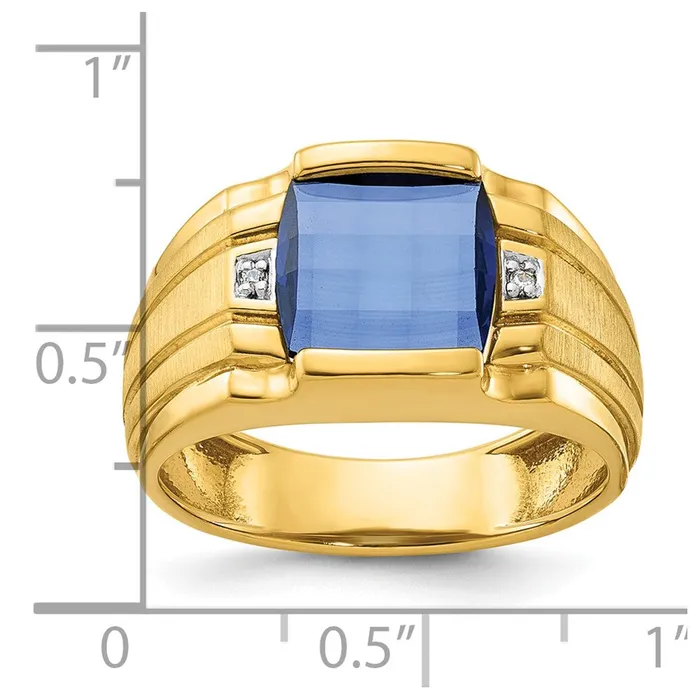 Rings Goldia 14k Yellow Gold Mens Created Sapphire and Diamond Complete Ring