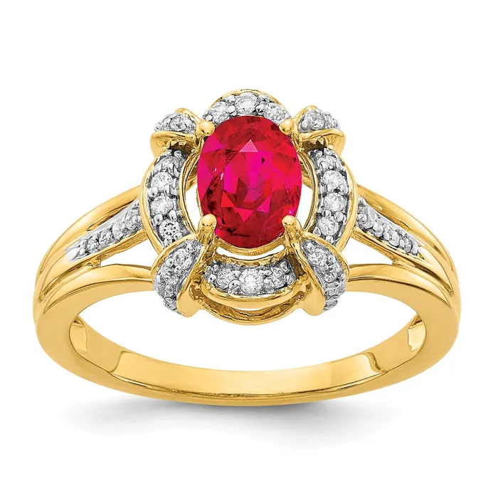 Rings Goldia 14K Yellow Gold Real Diamond and Oval Ruby Ring