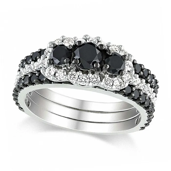 Rings Goldia 20 CT TW Enhanced Black and White Natural Diamond Bridal Engagement Ring Set in Solid 10K White Gold Rings Goldia 20 CT TW Enhanced Black and White Natural Diamond Bridal Engagement Ring Set in Solid 10K White Gold