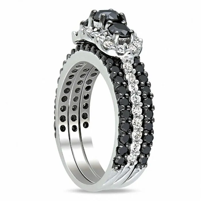 Rings Goldia 20 CT TW Enhanced Black and White Natural Diamond Bridal Engagement Ring Set in Solid 10K White Gold Rings Goldia 20 CT TW Enhanced Black and White Natural Diamond Bridal Engagement Ring Set in Solid 10K White Gold