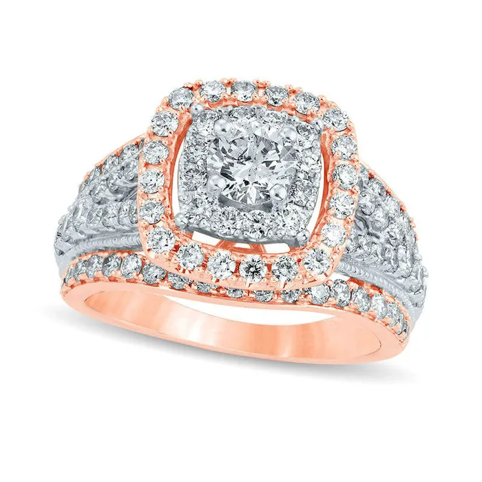 Rings Goldia 20 CT TW Natural Diamond Double Cushion Frame MultiRow Antique VintageStyle Engagement Ring in Solid 14K Rose Gold Rings Goldia 20 CT TW Natural Diamond Double Cushion Frame MultiRow Antique VintageStyle Engagement Ring in Solid 14K Rose Gold