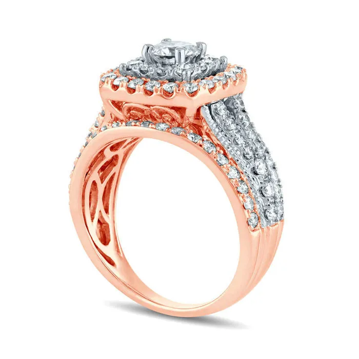 Rings Goldia 20 CT TW Natural Diamond Double Cushion Frame MultiRow Antique VintageStyle Engagement Ring in Solid 14K Rose Gold Rings Goldia 20 CT TW Natural Diamond Double Cushion Frame MultiRow Antique VintageStyle Engagement Ring in Solid 14K Rose Gold