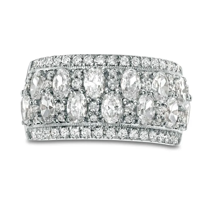 Rings Goldia 25 CT TW Oval Natural Diamond Double Row Antique VintageStyle Ring in Solid 10K White Gold Rings Goldia 25 CT TW Oval Natural Diamond Double Row Antique VintageStyle Ring in Solid 10K White Gold