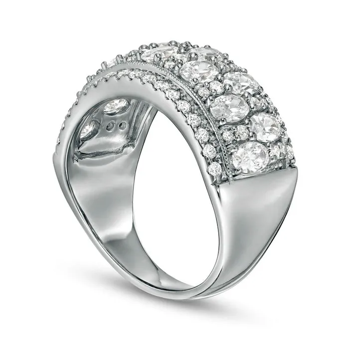 Rings Goldia 25 CT TW Oval Natural Diamond Double Row Antique VintageStyle Ring in Solid 10K White Gold Rings Goldia 25 CT TW Oval Natural Diamond Double Row Antique VintageStyle Ring in Solid 10K White Gold