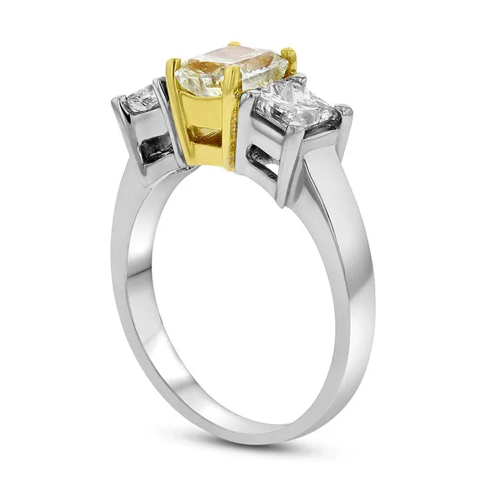 Rings Goldia 288 CT TW Fancy Yellow and White RadiantCut Natural Diamond Three Stone Ring in Solid 18K TwoTone Gold SI2 Rings Goldia 288 CT TW Fancy Yellow and White RadiantCut Natural Diamond Three Stone Ring in Solid 18K TwoTone Gold SI2