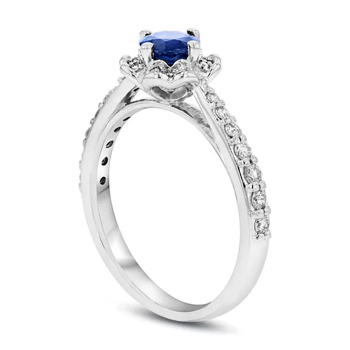 Rings Goldia 50mm Blue Sapphire and 025 CT TW Natural Diamond Scallop Frame Ring in Solid 14K White Gold Rings Goldia 50mm Blue Sapphire and 025 CT TW Natural Diamond Scallop Frame Ring in Solid 14K White Gold