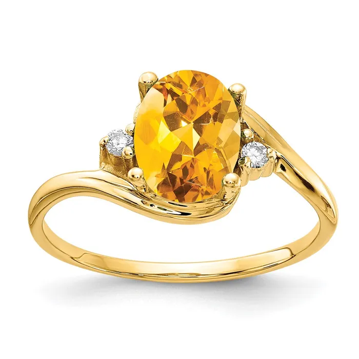 Rings goldiaca 14K Yellow Gold 8x6mm Oval Citrine Checker A Real Diamond ring