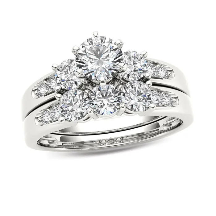 Rings Goldiacom 112 CT TW Diamond Three Stone Bridal Engagement Ring Set in 14K White Gold Rings Goldiacom 112 CT TW Diamond Three Stone Bridal Engagement Ring Set in 14K White Gold