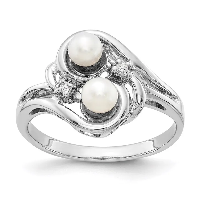 Rings Goldiacom 14k White Gold 45mm FW Cultured Pearl AA Real Diamond ring Rings Goldiacom 14k White Gold 45mm FW Cultured Pearl AA Real Diamond ring
