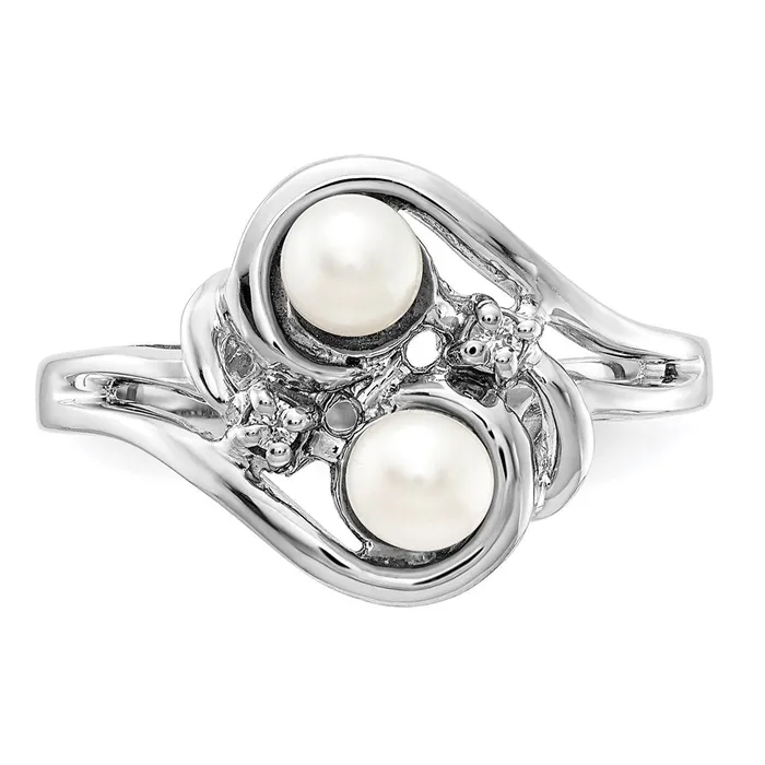 Rings Goldiacom 14k White Gold 45mm FW Cultured Pearl AA Real Diamond ring