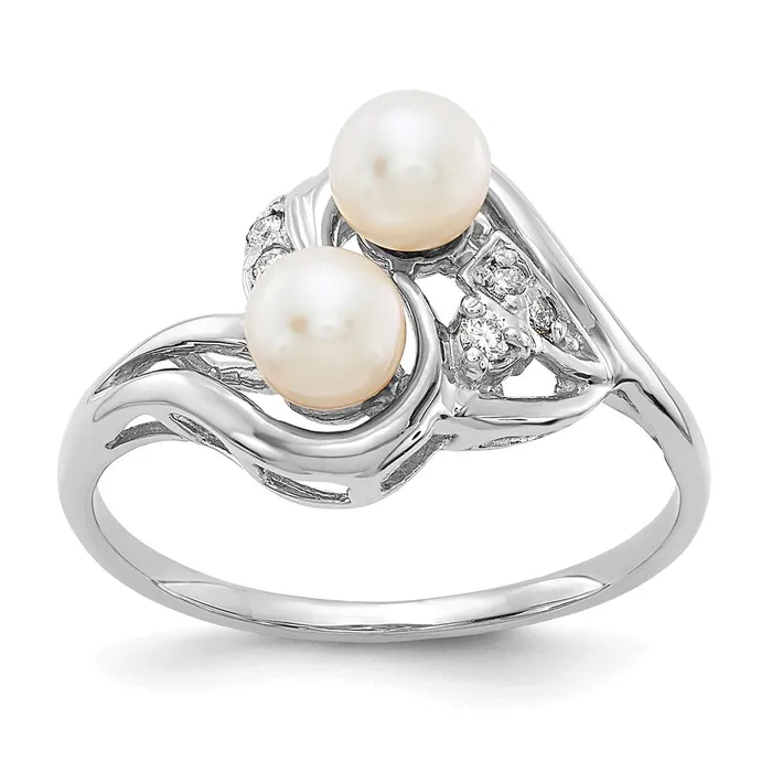 Rings Goldiacom 14k White Gold 4mm FW Cultured Pearl AA Real Diamond ring Rings Goldiacom 14k White Gold 4mm FW Cultured Pearl AA Real Diamond ring