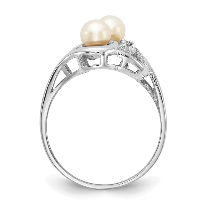 Rings Goldiacom 14k White Gold 4mm FW Cultured Pearl AA Real Diamond ring