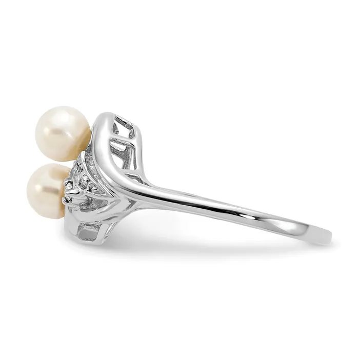 Rings Goldiacom 14k White Gold 4mm FW Cultured Pearl AA Real Diamond ring